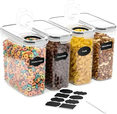 Produktbild von Vtopmart 4L Vorratsdosen Set, 4er Luftdicht Lebensmittelbehälter, Behälter mit Deckel für Müsli und Cornflakes, BPA-frei, Mit Schreibstift und Etikett