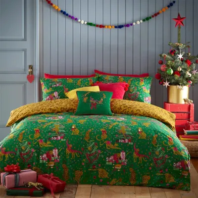 Immagine prodotto di Furn - Set di biancheria da letto "Purrfect", design natalizio RV2767 (junior) (verde/oro)
