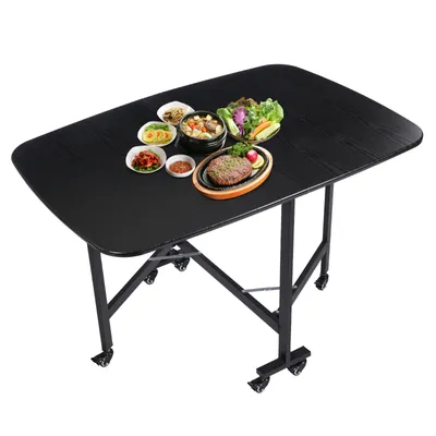 Image de Table de cuisine multifonctionnelle, table de cuisine pliante à 6 roulettes, table de cuisine, gain de place, noir