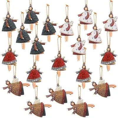 Image de Ange de Noël en bois à suspendre - Lot de 20 décorations en bois - 6 x 4 cm