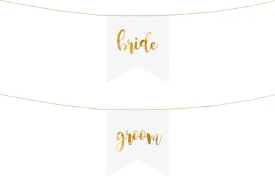 Produktbild von Bride and Groom Schild 20x21cm Stuhldeko Anhänger 2er Set weiß / gold