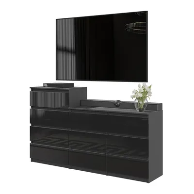Zdjęcie produktu dla Komoda 160 Cm Antracyt / Czarny Połysk 10 Szuflad, Zestaw Dwóch Komód, Salon