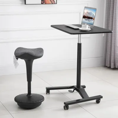 Produktbild von Bürohocker Sattelsitz ergonomisch, Stehhocker höhenverstellbar, Wackelhocker ohne Rückenlehne, Grau | 65,5–83,5 cm | 360° drehbar | 120° neigbar