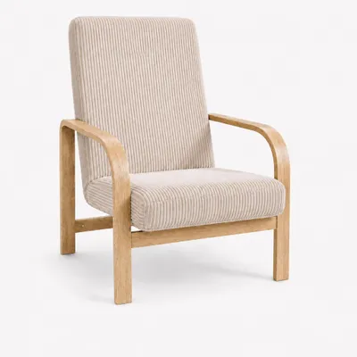Zdjęcie produktu dla Fotel Nordic Comfort wypoczynkowy salon drewno sonoma materiał kremowy Z1