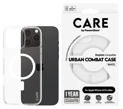 Produktbild von PanzerGlass CARE™ by ® Urban Combat Case Transparent m. Weiß MagSafe iPhone 16 Pro Max, Cover, Apple, Apple - iPhone 16 Pro Max, Transparent