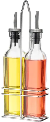 Essigflaschen-Set 2er, Glas & Edelstahl, 500 ml, 7,5x14x35 cm