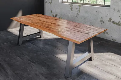 Produktbild von Baumkantentisch Esstisch Mangoholz massiv A-Gestell silber 220 x 100 cm DORA