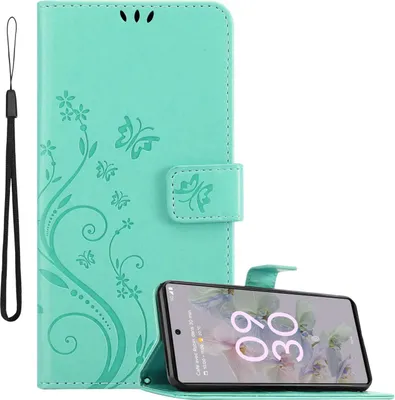 Image de Cadorabo Housse pour Google PIXEL 6A en FLORAL TURQUOISE Housse de protection au design floral avec fermeture magnétique, fonction de support et porte-cartes Flip Case Flower Cover Etui Handy Klapphülle Book Tasche