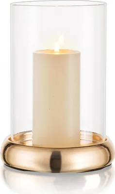 Image de Photophore en verre Chandelier avec cylindre en verre pour bougies bout à bout Or