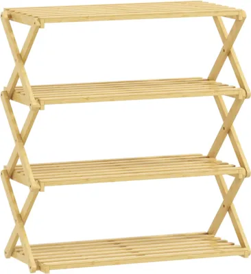 Produktbild von Schuhregal mit 4 Ebenen, Schuhablage aus Bambus,für bis zu 12 Paar Schuhe, für Eingang, Flur, 60 x 29 x 67 cm, Natur