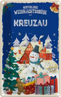 Produktbild von vianmo Blechschild 18x12 cm Weihnachtsgrüße aus KREUZAU Weihnachten