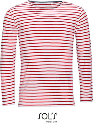 Immagine prodotto di SOLs 01402 | Maglietta a righe a maniche lunghe da uomo - Colore: Bianco/Rosso - Taglia: XL