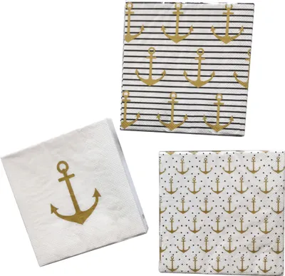 Produktbild von 3 x 20 Servietten 'Anker gold' Maritime Papierservietten - 3-lagig 33 x 33 cm