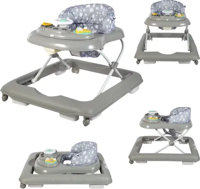 Image de Bebies First : trotteur pliable pour bébé, gris, avec set de jeux – trotteur avec plateau de jeux, réglable en hauteur, pliable et compact