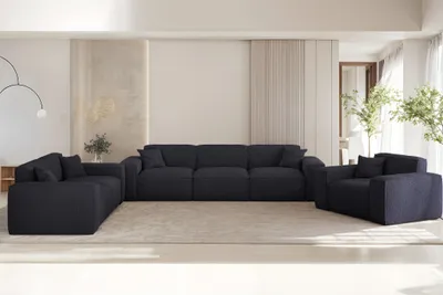 Produktbild von Sofaset Designersofa CELES PREMIUM 3-2-1 in Stoff Sven Dunkelblau