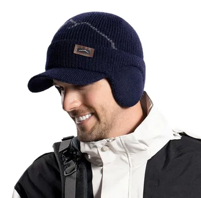 Produktbild von Warme, gestrickte Wintermütze für Herren mit Ohrenschutz