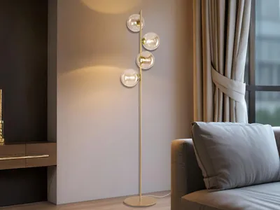Produktbild von LED Stehlampe mehrflammig, Gold-Glaskugeln Berstein für Wohnzimmer Ecke, 160cm