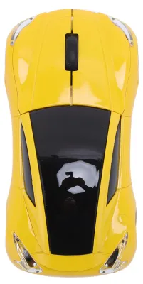 Obrázek produktu pro Bezdrátová myš ve tvaru sportovního auta – stylová ergonomická optická herní myš s rozlišením 1600 DPI a frekvencí 2,4 GHz pro PC a notebooky, žlutá