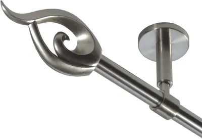 Produktbild von Gardinenstange Set Edelstahl Look Metall Ø 16mm zur Deckenträger 1-lauf Modern Flamme, Länge wählbar D11 E24