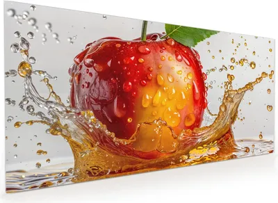 Produktbild von Küchenrückwand Spritzschutz Glas mit Motiv Spritzender Apfel 40 x 40 cm