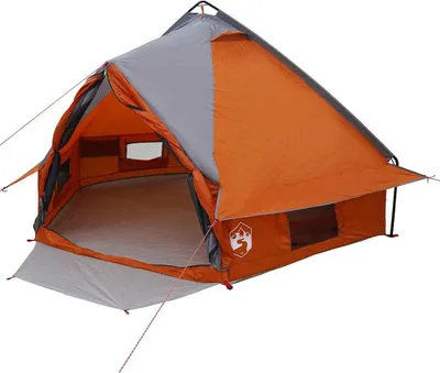 Image de Tente tipi vidaXL pour 4 personnes, gris et orange, 388 x 320 x 169 cm