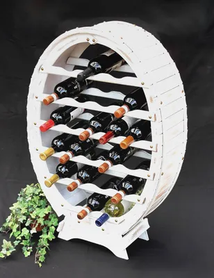 Produktbild von Weinregal Holz Weiss Weinfass für 24 Flaschen Flaschenregal Freistehend Vintage Landhaus Bar Flaschenständer stehend Weinständer Fass Wine Rack