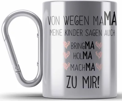 Produktbild von Trendation - Mama Edelstahl Tasse Karabiner mit Spruch Geschenk Muttertag von Tochter Sohn Mutter Karabiner Edelstahl Tasse Karabiner Edelstahl (Silber)