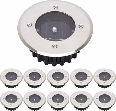 Produktbild von LED Solar Bodenleuchte 10er Pack, Außenleuchte, Straßenlaterne, Erdlicht, Wasserdicht IP65 (Kaltweiß, Rund) [+]