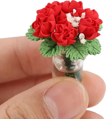 Obrázok produktu pre 1:12 Domček pre bábiky Mini bonsai model Hračka Záhradná rastlina Dekorácia Príslušenstvo (červená)