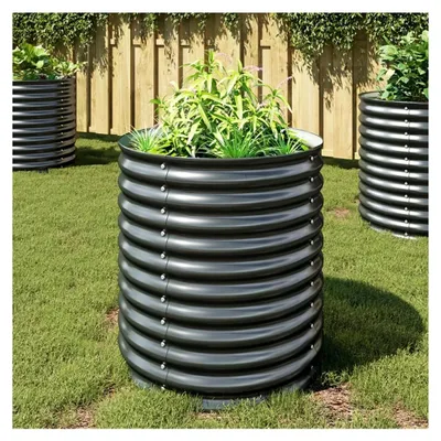 Produktbild von Hochbeet 80x80x81 cm aus verzinktem Stahl in Grau, Palettenrahmen, Hochteich, Gemüsebeet, Kräuterregal für Balkon, Blumenbeet, Kräuterspirale, Tomatenbeet, Pflanzhochbeet