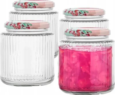 Obrázek produktu pro Sada 4 drážkovaných skleněných dóz o objemu 350 ml s víčky a etiketami