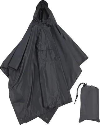 Produktbild von Outdoor Regenponcho mit großem Hut – leichtes, kapuzenloses Regenponcho aus Polyester in Grau, mit Fronttasche, ideal für Camping, Wandern und Reisen