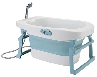 Produktbild von Baby Badewanne - Faltbare Babybadewanne - Schneller Ablauf - Rutschfest - Tragbar - Für Babys 0–24 Monate - Blau