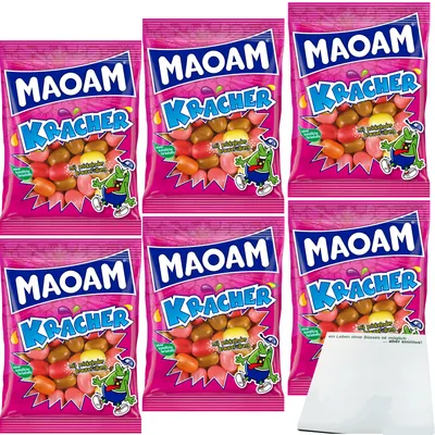 Produktbild von Maoam Kracher mit prickelnder Brausefüllung 6er Pack (6x200g Packung) + usy Block