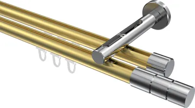 Produktbild von Interdeco Innenlaufstange / Gardinenstange mit Innenlauf Messing-Optik / Chrom, Typ Siteno Elanto (Rillenzylinder), 20 mm Ø 2-läufig, 200 cm