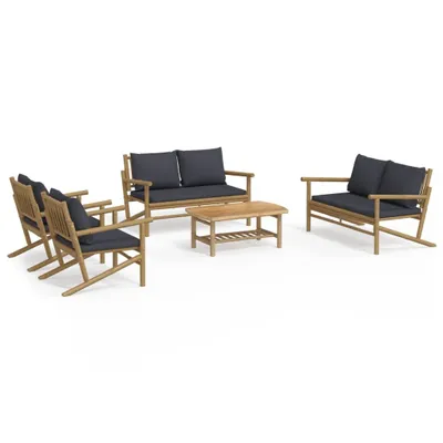 Produktbild von 5-tlg. Garten-Lounge-Set mit Dunkelgrauen Kissen Bambus