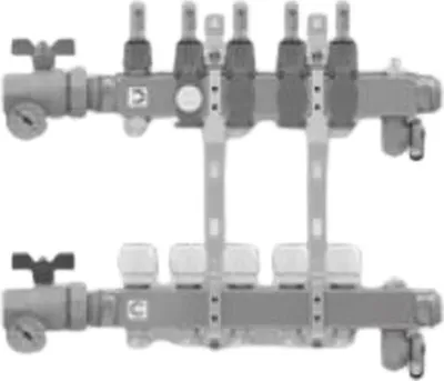 Imagen del producto de Distribuidor de acero inoxidable Vogel & Noot, 6 HK Topline, incl. grifo de bola, L = 460,5 mm, 1 unidad.