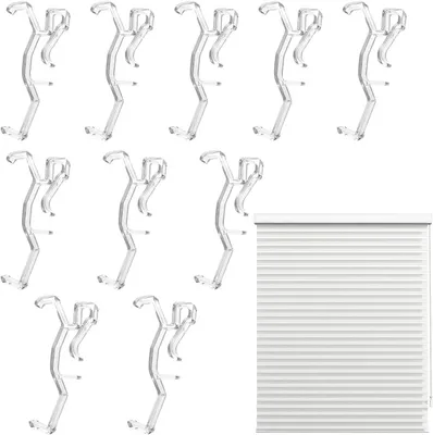 Produktbild von 10 Stück Lamellenvorhang-Clips, 64 mm (2,5 Zoll) Unsichtbare Halterungen aus Transparentem Kunststoff für Jalousien und Holzjalousien, Oben Befestigte Clips