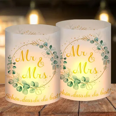 Productafbeelding van 12 Windlichten voor Tafelversiering, Mr & Mrs Themalampen voor Bruiloften