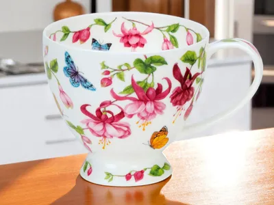 Immagine prodotto di Tazza DUNOON Skye Papillon 450 ml in bone china, tazza da caffè 11,5 cm, tazza da tè 0,45 l