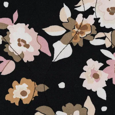 Produktbild von Steppstoff Meterware Bekleidungsstoff Blüten schwarz-blau rosa 1,39m