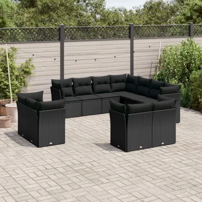 Produktbild von Möbel 11-tlg. Garten-Sofagarnitur mit Kissen Schwarz Poly Rattan - Gartenmöbelgarnituren 3250344