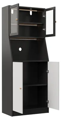 Immagine prodotto di Mobile da cucina – Credenza autoportante – Ante in vetro – 5 cassetti – Ripiani interni regolabili – Ampio piano di lavoro – 70x40x180 cm – Nero