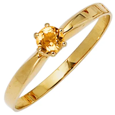 Produktbild von Ring Damenring mit Citrin gelb-orange & 585 Gold Gelbgold schlicht, Ringgröße:Innenumfang 58mm  Ø18.5mm