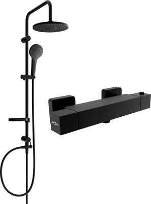Immagine prodotto di Mexen Erik set doccia esterno con soffione e miscelatore termostatico Cube, nero - 77200205-70