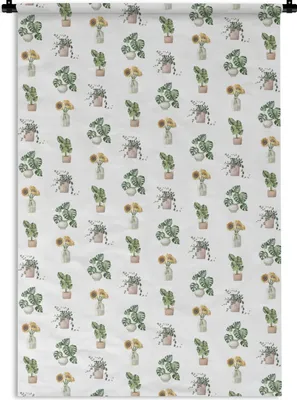 Produktbild von MuchoWow® Wandteppich Wandbehang Pflanzen - Pastell - Muster 90x135 cm Tapisserie Dekoration Wandtuch - Baumwolle - Wandskulptur