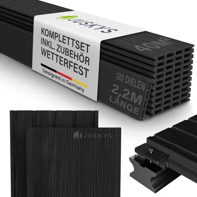 Produktbild von JUSKYS® WPC Terrassendielen 40 m², inkl. Unterkonstruktion & Clips – Anthrazit