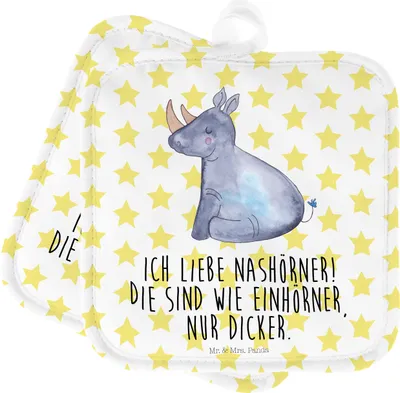 Produktbild von Mr. & Mrs. Panda Topfuntersetzer Einhorn Nashorn - Weiß - Geschenk, Regenbogen, Topflappen Set, 2er, Nashörner, Unicorn, topfhalter, Doppel, Zoo, Glitzer