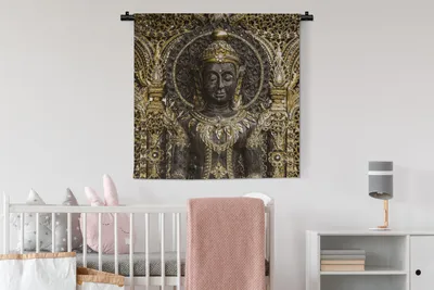 Produktbild von MuchoWow® Wandteppich Wandbehang Buddha - Bild - Gold 90x90 cm Tapisserie Dekoration Wandtuch - Wandaufhänger