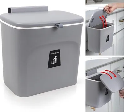 Image de Poubelle de cuisine, à fixation murale, 7 litres, poubelle suspendue pour cuisine, bureau, salle de bains, camping-car